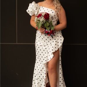 Source Unknown White and Black Polka Dot Prom Dress